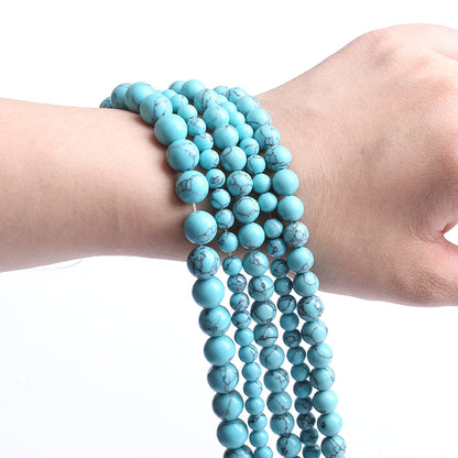 45PCS 8MM Blue Turquoise Round Loose Beads Natural Gemstone Beads for Jewelry Making DIY Bracelet Necklace 15"