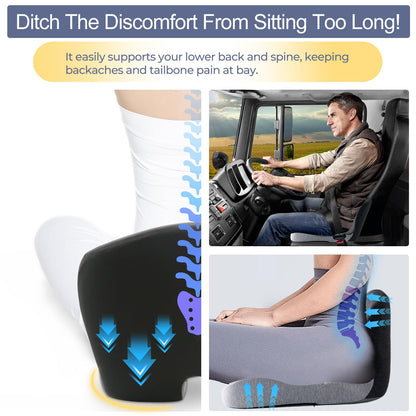 Ergonomic Seat Cushion with Adjustable Strap, Memory Foam Office Chair Seat Cushion with L-Shaped Design, Car Seat Cushion Fits for Truck Driver Semi Truck, Gaming Chair, Desk, Light&Dark Gray