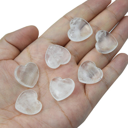 Marrywindix 15 Packs 0.8 Inch Healing Crystal Natural White Crystal Heart Love Carved Palm Worry Stone Chakra Reiki Balancing