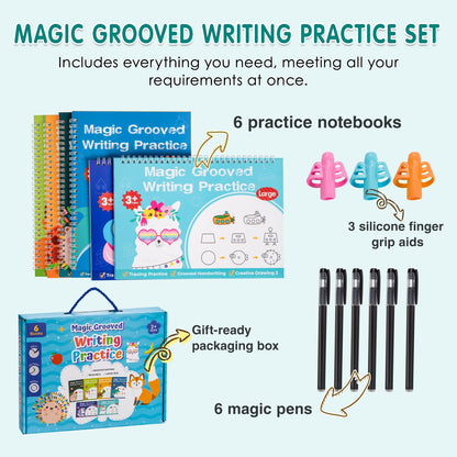 Magic Grooved Writing Practice, Tiny Thinkers Reusable Indented Handwriting Practice for Kids 3-5, Your Little Explorer Motor Magic Happy Writer System Children Set Age 6-8 for Preschool Kindergarten