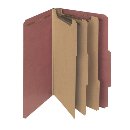 Smead 100% Recycled Pressboard Classification File Folder, 3 Dividers, 3" Expansion, Legal Size, Red, 10 per Box (19099)