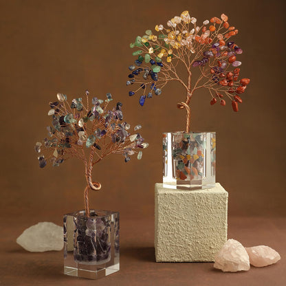 Fluorite Crystal Tree 6.5 Inch Handmade Gem Tree with 147 Stones Office Home Room Decor, Healing Energy Plant for Desk, Gift for Women and Men, Spiritual Meditation Decor