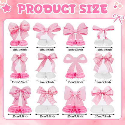 12 Pcs Pink Bow Party Honeycomb Centerpieces Pink Bow Table Centerpieces Coquette Theme Birthday Decorations Bow Party Decorations for Birthday Bachelorette Wedding Mothers Day Party Supplies
