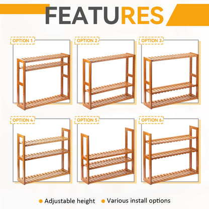 MEHL CLUB Wood Bathroom Shelf, 3-Tier Adjustable Shoes Rack&Plants Rack, Wall-Mounted or Stand for Living Room (Honey Oak)