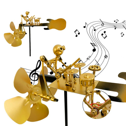 Handmade Metal Drummer Windmill, Rock Art Sculptures, Wind-Powered Kinetic Figurines, Wind Spinners for Garden Yard Lawn Patio Decor, Unique Drummer Statue Gift for Music Lovers