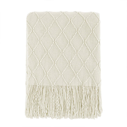 BOURINA Beige Throw Blanket 50x60 Inches Throw Textured Solid Soft Sofa Couch Decorative Knit Blanket