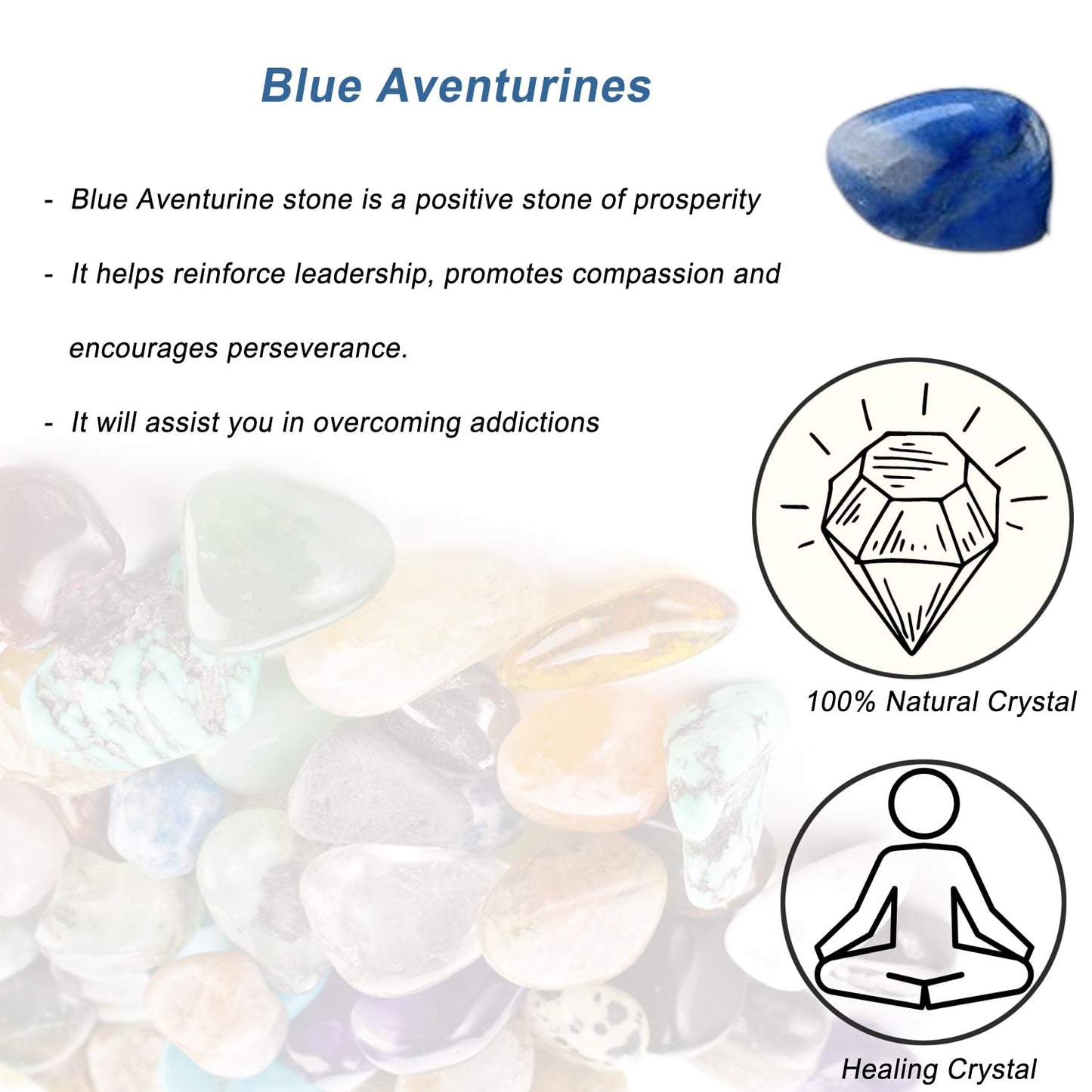 Erliway Blue Aventurine Healing Crystal Stones, 1.25-2.0" Large Reiki Healing Gemstones Natural Tumbled Polished Stones for Energy Witchcraft Therapy Meditation