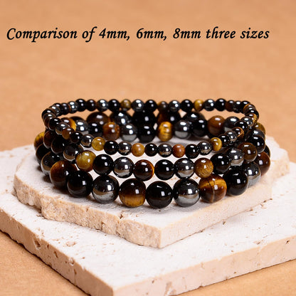 CHCCOYE 4mm Natural Healing Gemstone Bracelet Handmade Yoga Stretch Elastic Bracelet Stress Relief Crystal Jewelry for Men and Women (4mm,Triple Protection)