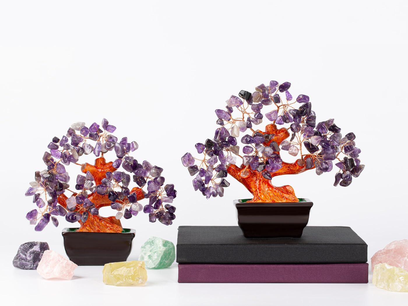 NUKAYAI Natural Amethyst Crystal Purple Money Tree for Office Home Room Desk Decor Meditation Positive Energy Feng Shui Crystals Healing Stones Luck Wealth Bonsai Trees Birthday Gifts for Women