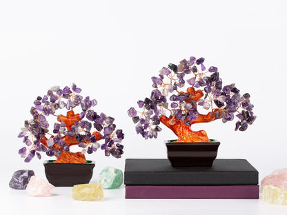 NUKAYAI Natural Amethyst Crystal Purple Money Tree for Office Home Room Desk Decor Meditation Positive Energy Feng Shui Crystals Healing Stones Luck Wealth Bonsai Trees Birthday Gifts for Women