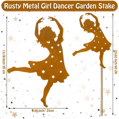 Therwen Rusty Metal Girl Dancer Garden Stake 24'' H Rusty Fairy Sculpture Yard Stake Large Whimsical Dancing Girl Silhouette for Lawn Garden Yard Patio Outdoor Primitive Decor