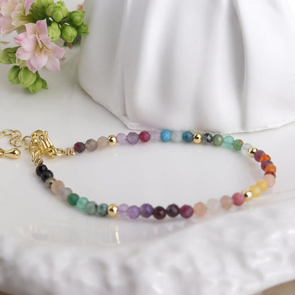 Agriajun Colorful Beaded Gemstone Bracelets for Women, Boho Handmade Rainbow Gold Natural Stone Beads Adjustable Friendship Bracelet Bohemian Jewelry Gift