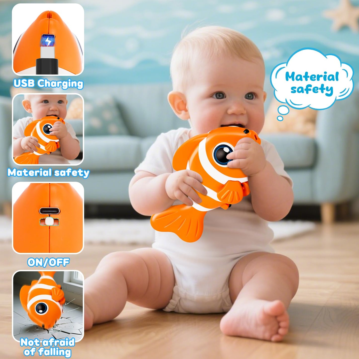 Crawling Fish Baby Toys, Novelty Tummy Time Toys for Babies 6-12 Months, Magic Swinging Fish Crawling Toys for Infant Toddler Learning Crawl Walking Dancing Goodie Bag Stuffers 1st Birthday Gift