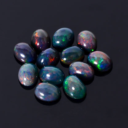 YASHEE Natural Black Opal Oval Shape-Ethiopian Opal Gemstone Wholesale Lot-Healing Crystals-DIY Jewelry Making Bulk Gemstone Deal (4 Piece Pack Of, Oval Cabochon, 8x6x4mm)