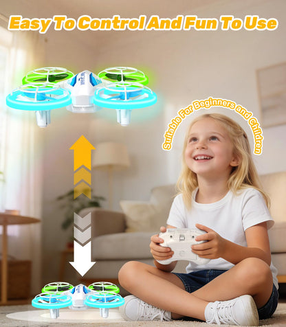 TURN RAISE Mini Drone for Kids & Beginners - RC Quadcopter with Colorful LED Lights, 360° Flips, 3 Batteries 27 Min Flight, 2 Speed Modes, One Key Take Off, Indoor Flying Toy Gift for Boys Girls