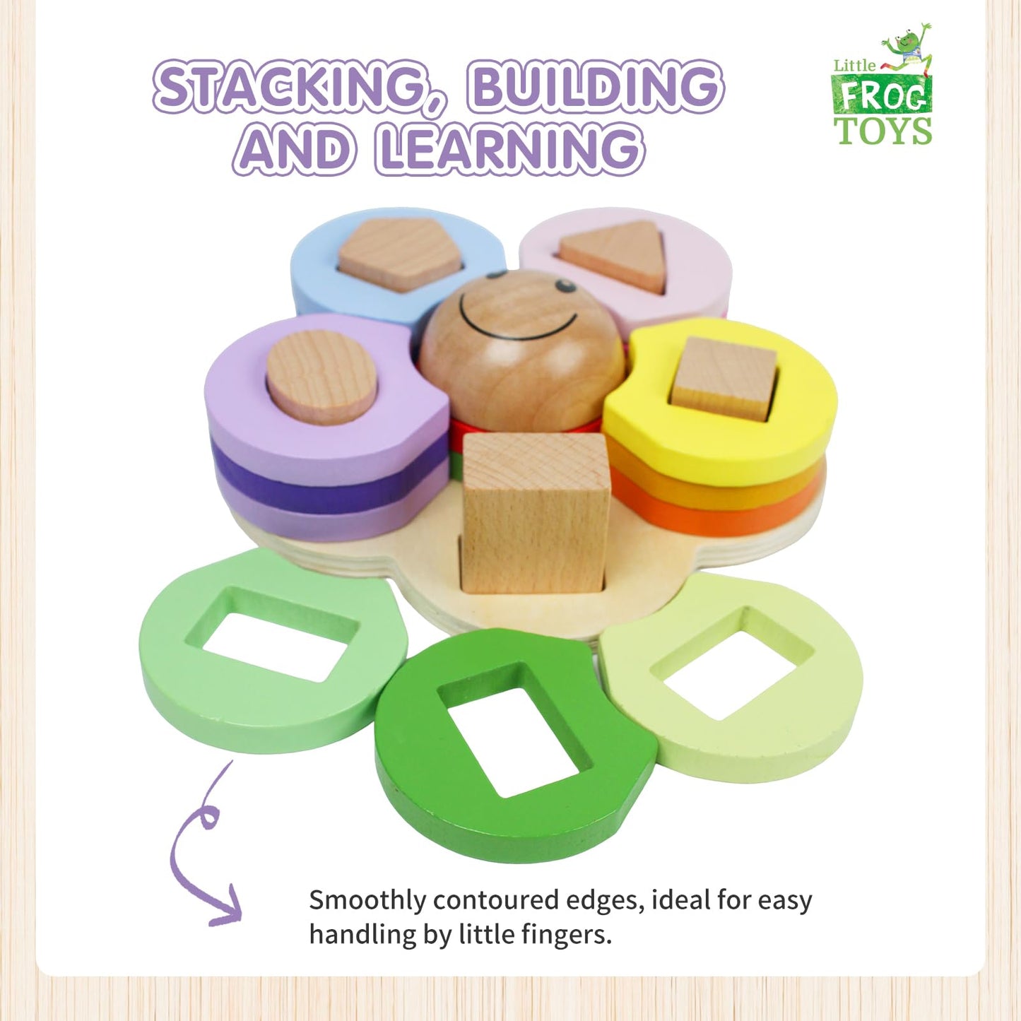 Flower Shape Wooden Stacking Puzzle Toy, Baby Shape Sorter Toy, Sensory Toys for Kids with Autism, Ideal Montessori Toys for 1+ Year Old, Sustainable Stacking Toys for Toddlers 1-3