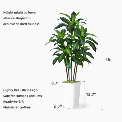 ASTIDY Artificial Dracaena Tree 5FT - Faux Tree with Black Tall Planter - Fake Tropical Yucca Floor Plant Potted - Artificial Silk Tree for Home Office Living Room Decor Indoor