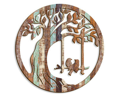 Oubasa Wooden Wall Plaque of Tree Birds Rustic Wall Hanging Decor for Bathroom Kitchen Living Room Bedroom, 12 Inch
