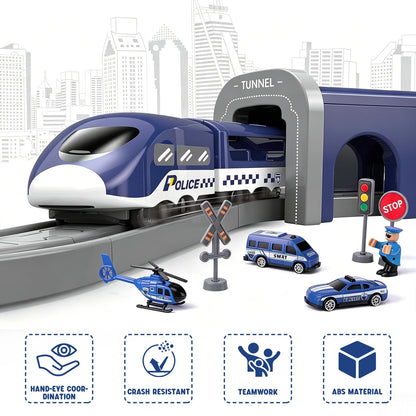 Wdmiya Train Sets for Toddlers, 66 Pcs Trains Toy with Battery Operated & Tracks (Magnetic Connection), Compatible with Thomas, Brio, Christmas Toy Gifts for 3 4 5 6 7 8 Years Old (Police)