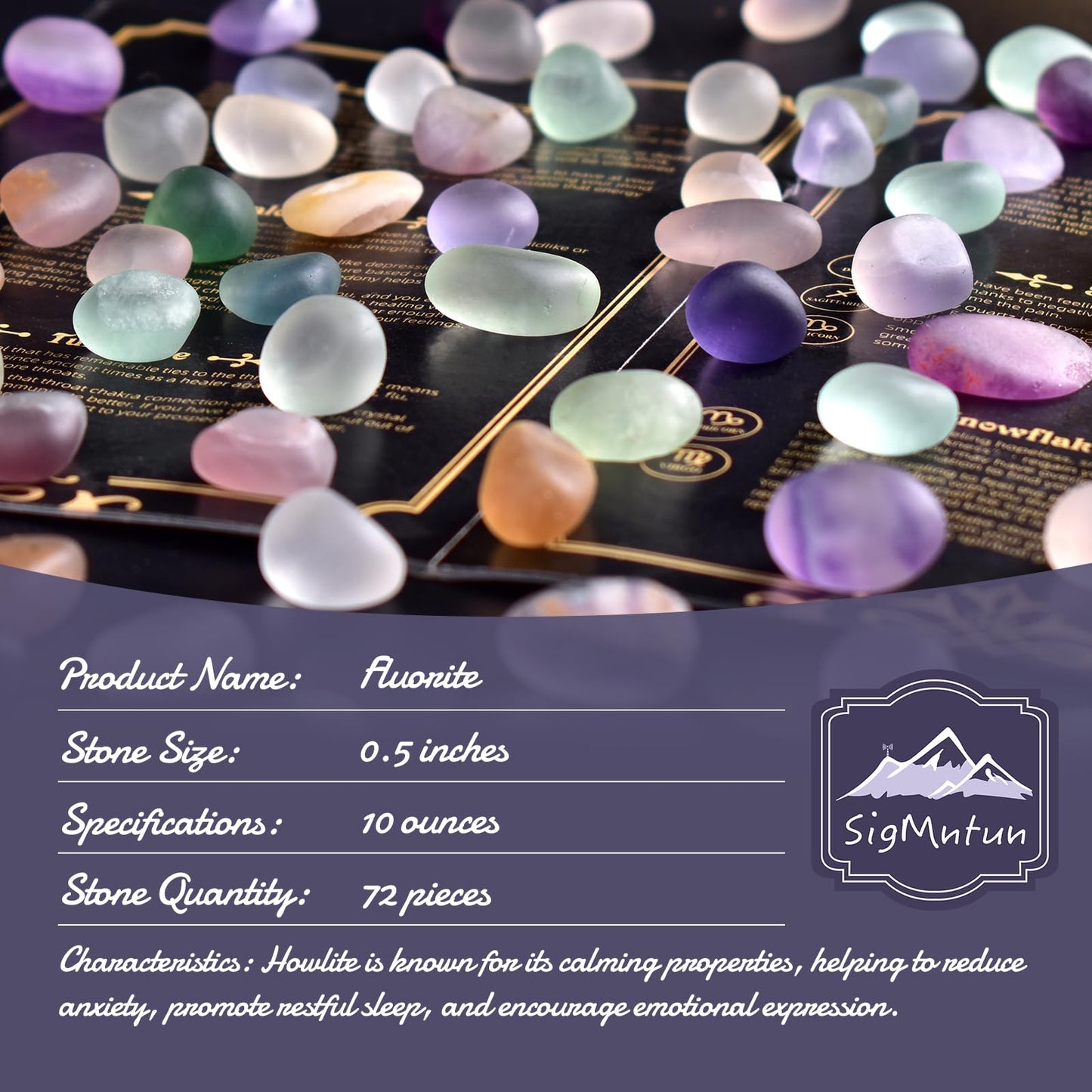 SigMntun Tumbled Fluorite Crystal Stone Set - 72 Pcs, 0.5" 10 oz Handpicked Tumbled Gemstones Rocks, Pebbles for Reiki, Chakra, Healing, Home Decor, 0.5" - Fluorite