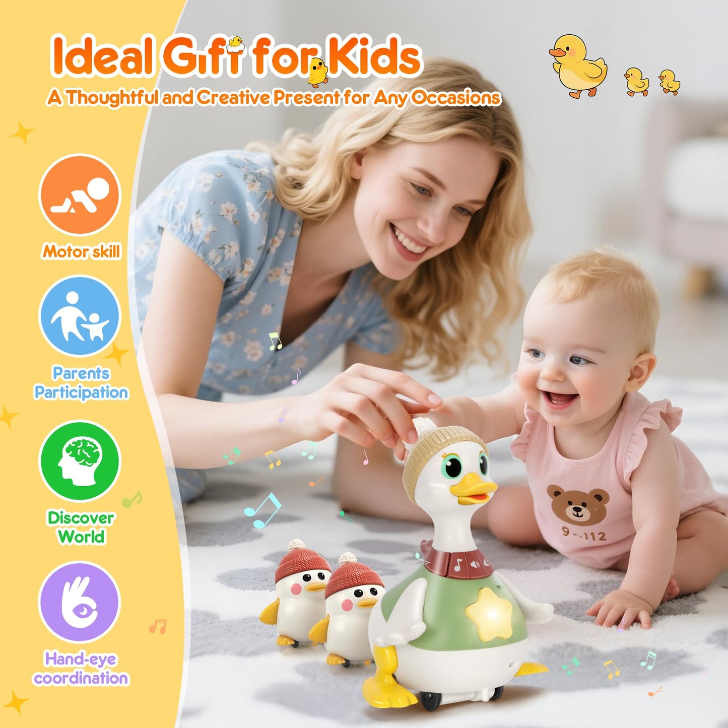 KETIEE Tummy Time Baby Toys 6-12 Months: Musical Dancing Duck Family for Babies, Little Ducks Crawling Toy Set, Interactive Duck Infant Toys for 1-2rd Boys Girls Birthday