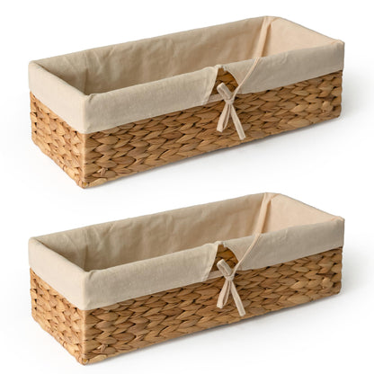 KOKODO Home Project Tank Topper Storage Baskets - Woven Wicker Basket for Toilet Paper Holder, Baskets for Vanity, Bathroom, Pantry Organizing, or Coffee Table Decor Pack of 02 Waterhyacinth