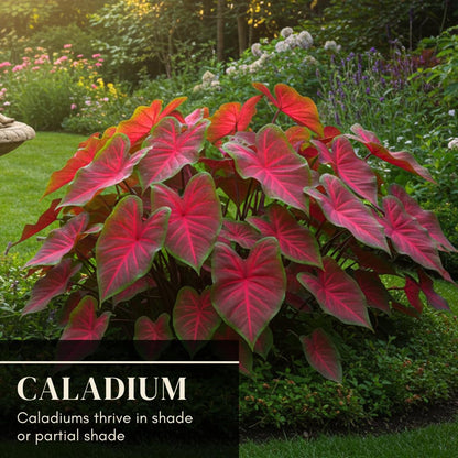 6 Crimson Sky Caladium Bulbs – Fancy Perennial Elephant Ear Plants for Shade Gardens, Containers, and Tropical Foliage Display - Bold Tropical Color (6 Bulbs)