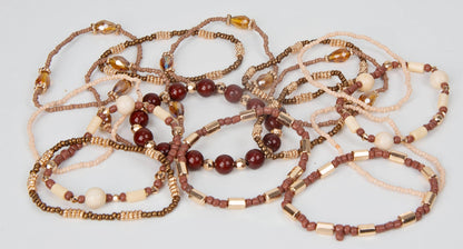 SPUNKYsoul "Naomi Stretch Bracelet Stack | 16 Individual Beaded Stretch Bracelets | Neutral Earth Tone Boho Layered Jewelry Set (Brown & Gold)