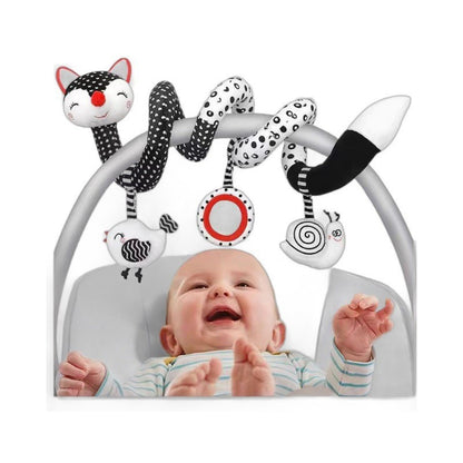 GZYFUVALW Car Seat Toys for Babies 0-6 Months, Baby Sensory Interaction Cartoon Toys with Bells_Black and White High Contrast Baby Toy Hanging or Wrapping Around The Infant Bed or Strollea03 ﻿