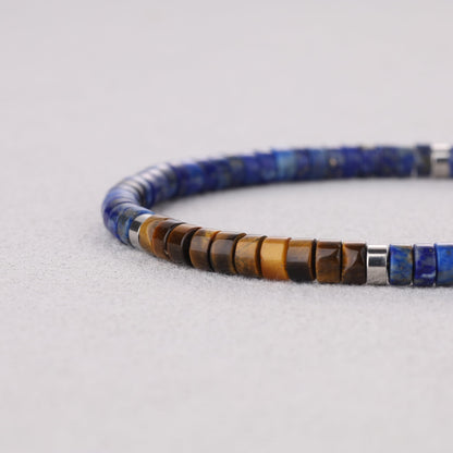 SAMYA Lapis Lazuli Bracelet for Men – Natural 4×2mm Heshi Beaded Bracelet, Stainless Steel Lobster Clasp, Adjustable Fit for 6.5”–8.0” Wrist, Blue Stone Bracelet for Men