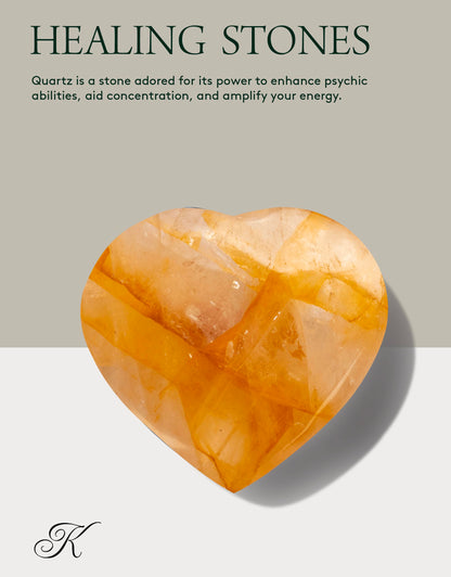 KALIFANO Golden Healer Quartz Heart - Worry Stone with Healing & Calming Effects - AAA Grade High Energy Hematoid Cuarzo with Information Card - Reiki Crystal Carving Used for Clarity (Family Owned)