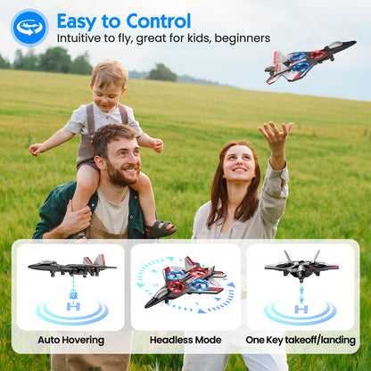 Sucpeii RC Plane, Foam Remote Control Airplane, Drone for Kids, RC Aircraft for Boys and Girls, Fighter Jet Helicopter with LED Lights, Altitude Hold, 360° Flip Stunt Rotation, Speed Adjust Flying Toy