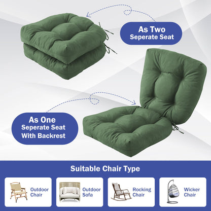 IPYNBAP Outdoor Chair Cushions Set of 2, Patio Chair Cushions with Ties, 19x19+5” Tufted Outdoor Seat Cushions, Waterproof Patio Furniture Cushions, Outdoor Dining Chair Pads, Forest Green