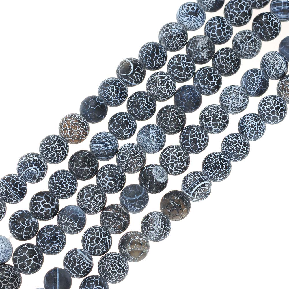 10mm Natural Black Frosted Agate Gemstone Round Loose Beads Crystal Stone Bracelet Necklace Accessories Crafts for Jewelry Making DIY,1 Strand 15"