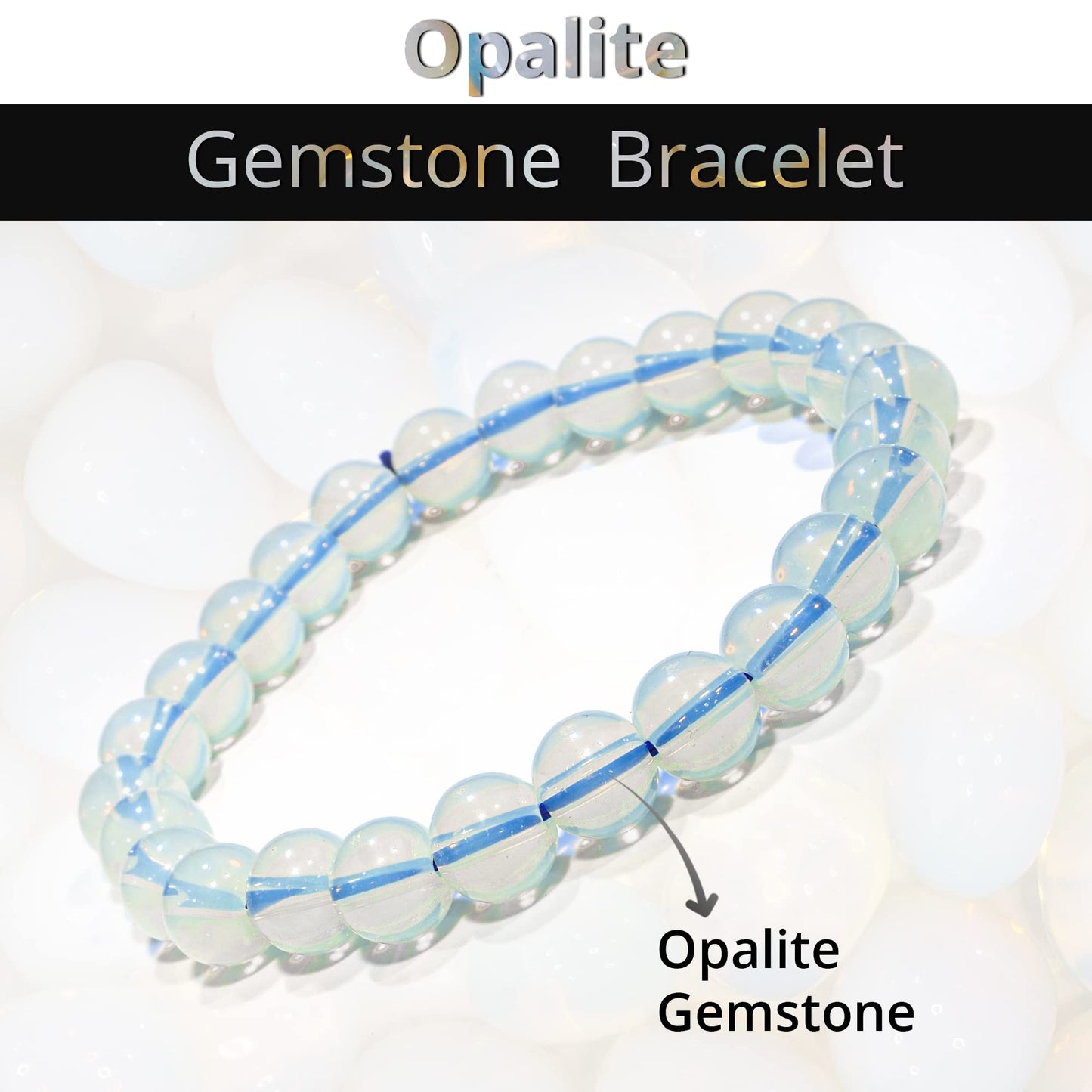 ANAYA AGATE Opalite Bracelet, Healing Crystal Bracelet for Women and Men, 8mm Round Beaded Bracelet for Spiritual Healing, Protection, Positive Energy, Elastic Adjustable Size Gemstone Bead Bracelet