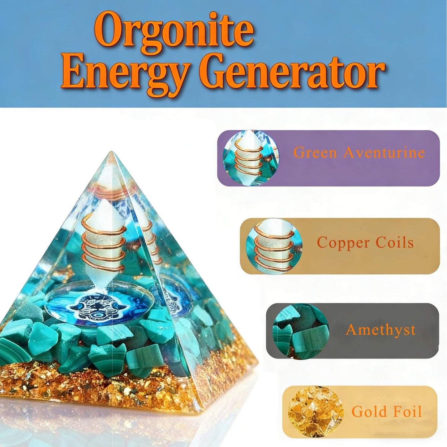 Crystal Column Orgonite Pyramid, Positive Energy Obsidian&Lapis Lazuli Orgone Crystal Healing Pyramid, for Reduce Stress, Balance Chakra,Meditation Attract Luck, Accumulate Wealth&Health (Green)