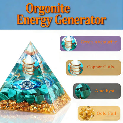 Crystal Column Orgonite Pyramid, Positive Energy Obsidian&Lapis Lazuli Orgone Crystal Healing Pyramid, for Reduce Stress, Balance Chakra,Meditation Attract Luck, Accumulate Wealth&Health (Green)