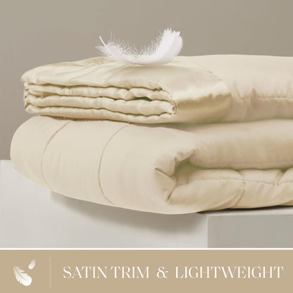 Madison Park Windom Down Alternative Blanket, Premium 3M Scotchgard Moisture Wicking Treatment, Lightweight and Soft Bed Cover For All Season, Satin Trim, Cream Full/Queen