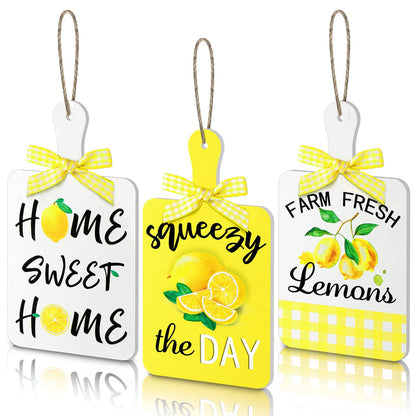 Yookeer 3 Pieces Wooden Hanging Signs Wall Decor Farmhouse Wood Hanging Signs for Home Kitchen(Lemon)