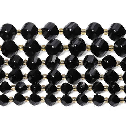 Yochus 42pcs Natural Black Tourmaline Stone Beads for Bracelet，2strands 6mm Facted Twist Loose Gemstone Beads for Jewelry Making DIY Craft Necklace Earring