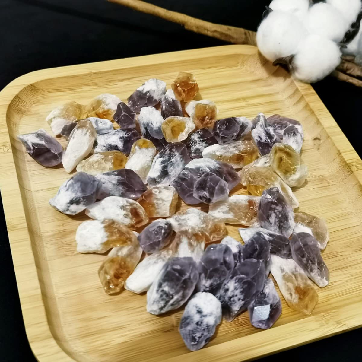 XMHOME Amethyst and Citrine Raw Crystal Irregular Natural Real Rough Stone Small Gemstone 30-36 Pcs for Crystal Healing Decor Fountain Rock Wicca Tumbling Rolling Collection