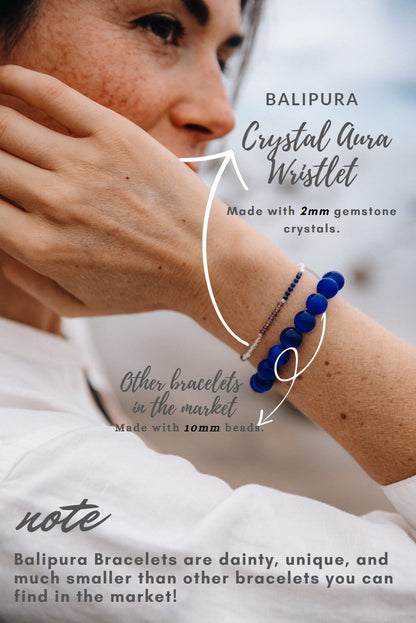 BALIPURA - Let Go Aura Bracelet for Women - 2mm SMALL (TINY) BEADS Healing Crystal, Natural Gemstones, Clear Quartz - 925 Solid Silver Beads - Essential Women Real Stone - (Let Go)…