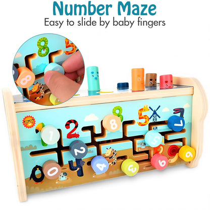 KIDWILL Wooden Hammering Pounding Toy for 12+ Months Kids, Montessori Toys for 1+ Year Old Babies, Early Development Toy with Pounding Bench, Xylophone, Number Sorting Maze, Gifts for Toddlers Age 1-2