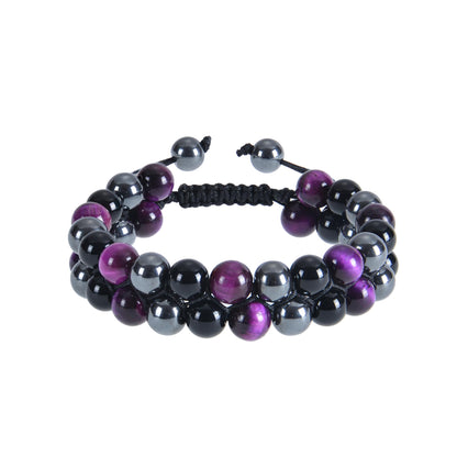 WEISHUOGUO Triple Protection Bracelet, Genuine Tigers Eye Black Obsidian and Hematite 8mm Beads Bracelet for Men Women, Crystal Jewelry Stone Bracelets Christmas Gifts for Men Bring Luck Prosperity