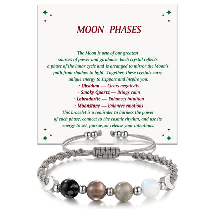 LAVEIR Moon Phase Crystal Healing Bracelet for Women, Natural Stone Beaded Bracelet with Moonstone, Spiritual Bracelets for Intuition, Emotional Balance, Intention Setting, Gifts for Women