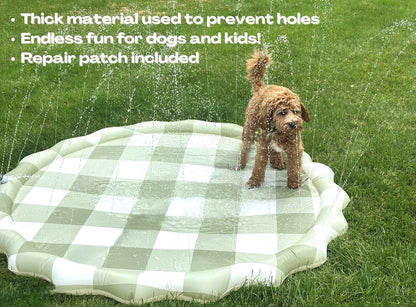 Neutral Gingham Splash Pad for Kids - Outdoor Sprinkler for Kids & Toddlers, Water Mat Sprinkler Toy-Splash Pool 67in