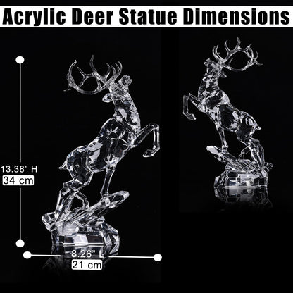 oliruim Acrylic Reindeer Christmas Decor Figurine - Modern Elegant Clear Reindeer Ornaments for Christmas Indoor Decor, Holiday Centerpiece, Living Room, Fireplace, Table Display (Clear, Jumping 13")