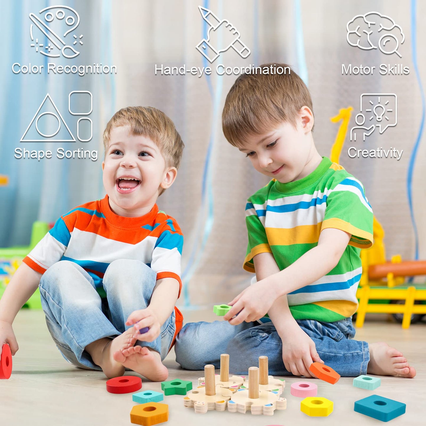 WOOD CITY Stacking Toys for Toddlers 1-3, Montessori Shape Sorter Baby Toys 12-18 Months, Wooden Block Educational Puzzle Toys for Boys Girls 1 2 3 4 Year Old Preschool Learning Gifts