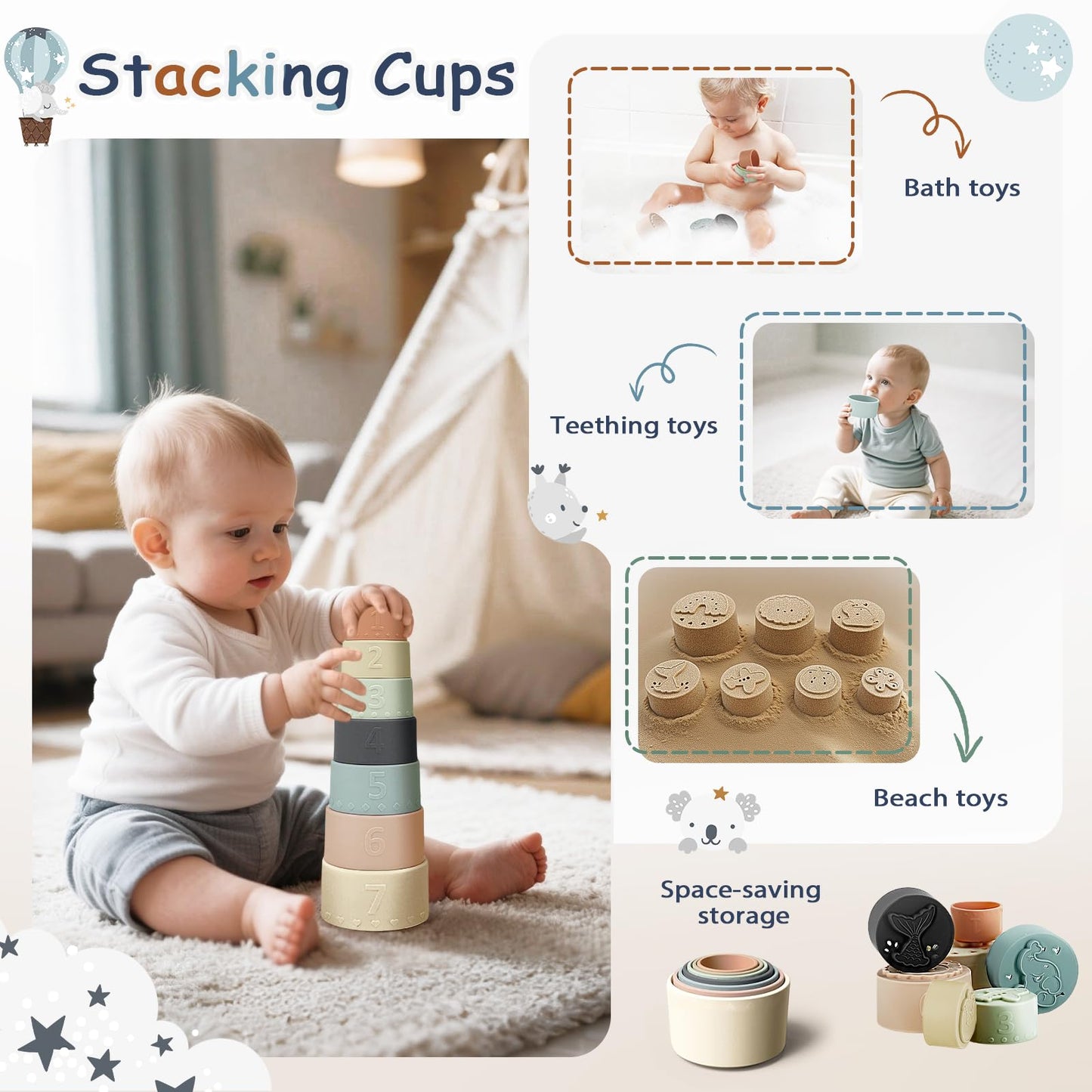Montessori Toys for 6-12 Months, Baby Toys 6-12-18 Months with Baby Blocks Cup Toys, Pull String Toys, Shape Sorting Baby Development Toys for 6-24 Months Girls Boys Birthday Chiristmas Gifts
