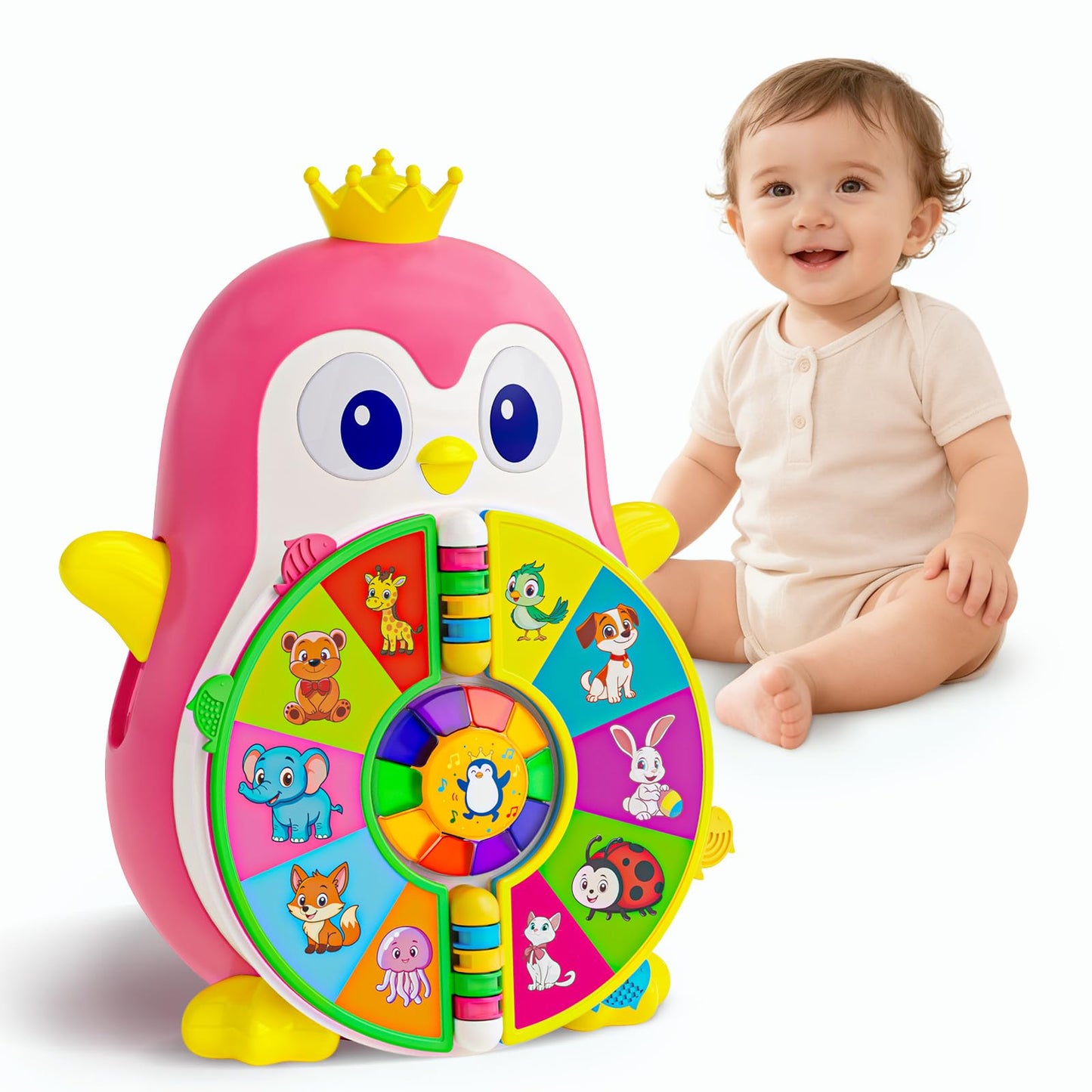 Vahome Musical Penguin Educational Toys for 1,2 Year Old Girl Gifts, Learning Toy for Toddlers 1-3 Yr with 5-Theme Pages, Lights & Music, First Birthday Gift for 1-2 Year Old 12-18 Month Age (Pink)